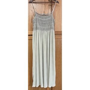 Zara Maxi Dress Light Khaki Green Crochet Top Fairy Flowing Size Large Boho